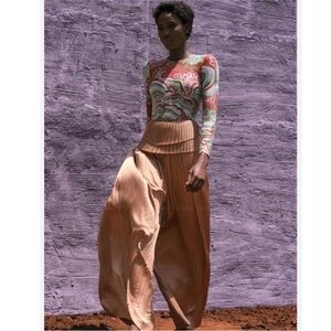 Andrea Iyamah Linea Pleated High Waisted Pants in Toffee